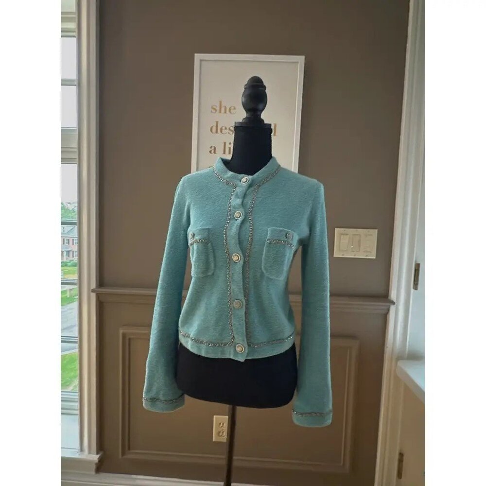 Chanel 2021P Chain Trim Two Pocket Crewneck Cardigan